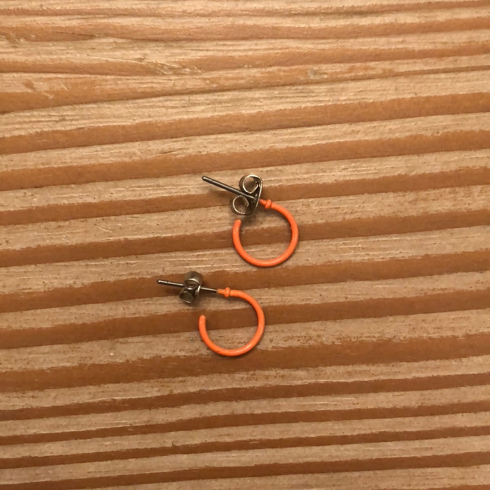 Mini bright orange hoop earrings